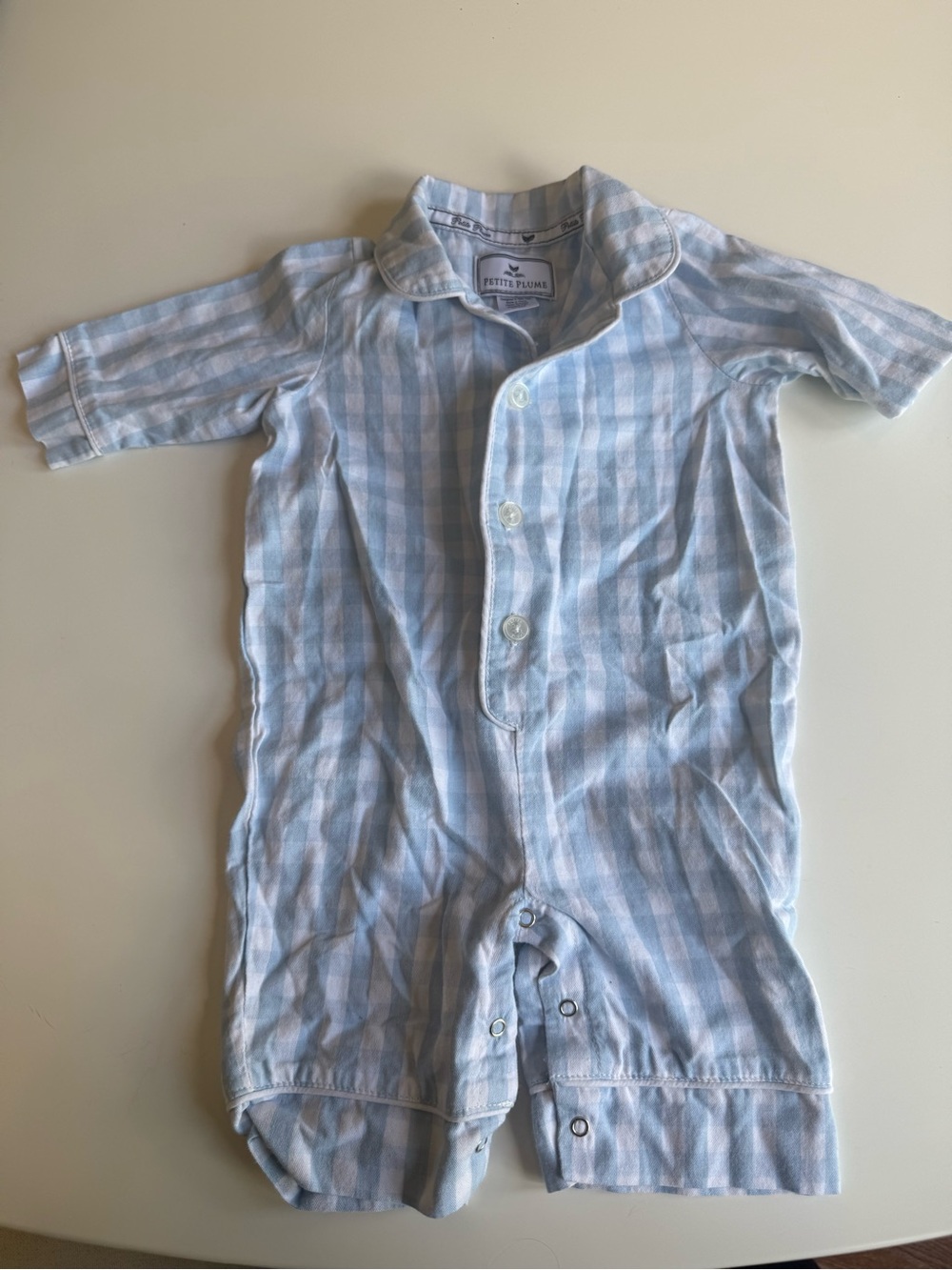 Baby's Twill Summer Romper in Light Blue Gingham